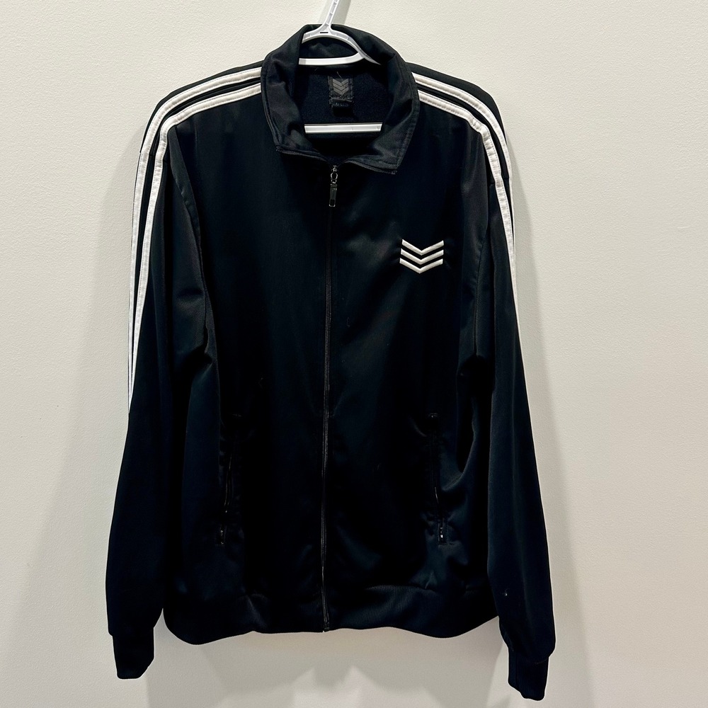 Range Mens Track Jacket‎ XL Black Full Zip White Stripe Athletic Streetwear Coat
